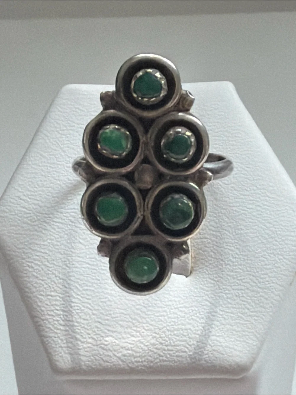 Vintage Southwestern Green Turquoise Snake Eye Sterling Silver Ring